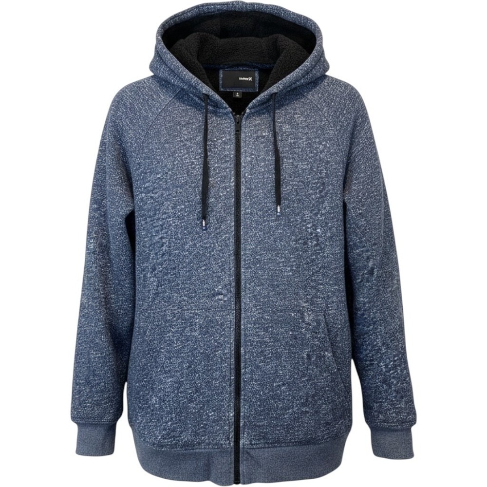 Hurley Mens L Sherpa Lined Hoodie Jacket Blue Full Zip Heavyweight